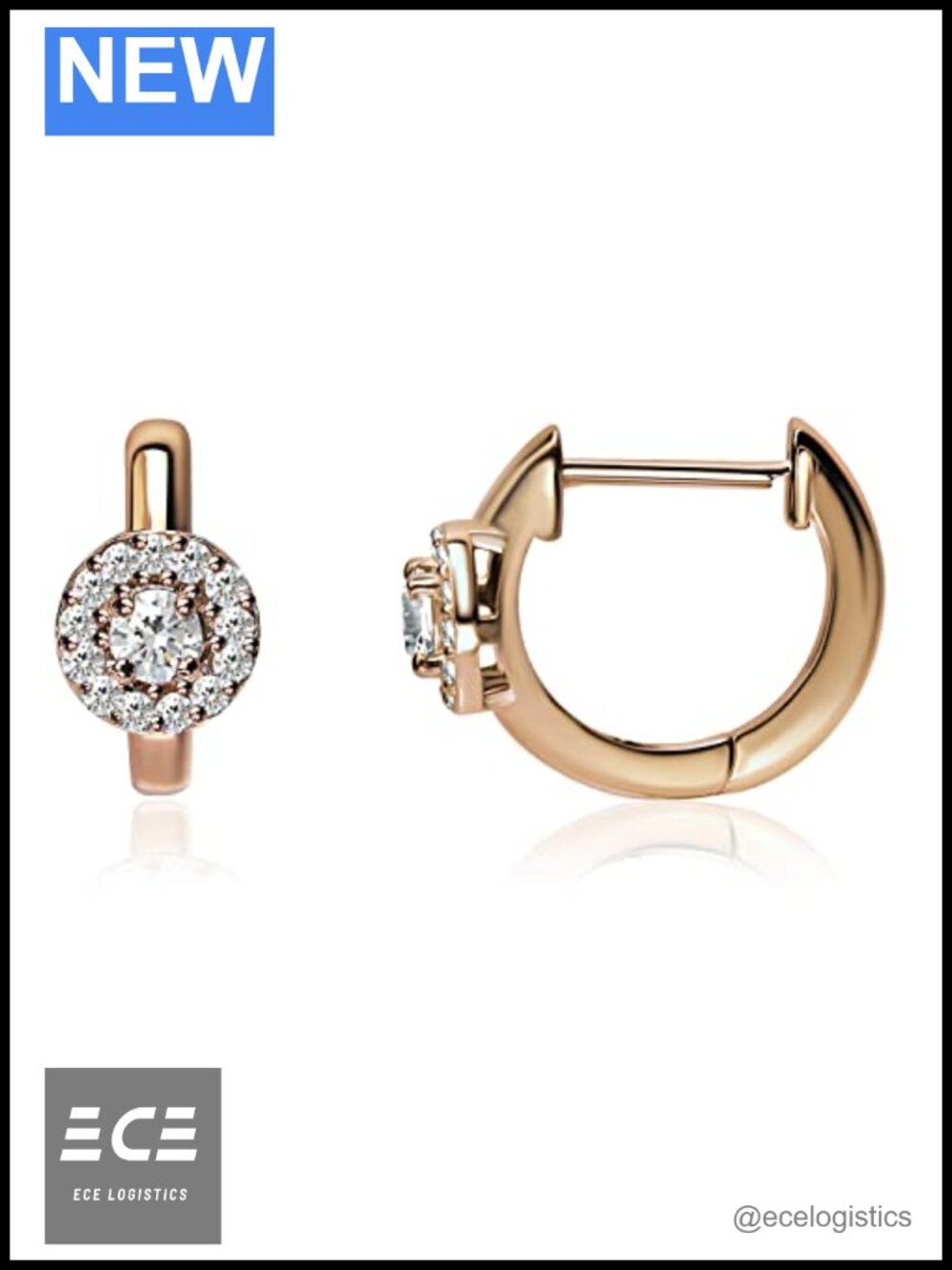 Sterling Silver Rose Gold Flashed Lab Grown Diamond Halo Huggie Hoop Earrings